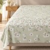 Cearsaf de pat Nevada Mint 260x280 cm, verde menta cu flori albe si roz pudrat, Homesko