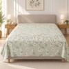 Cearsaf de pat Nevada Mint 260x280 cm, verde menta cu flori albe si roz pudrat, Homesko