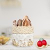 Coș de pâine din bumbac 16x21 cm, model Ginny, cu imprimeu de iepurași, ouă de Paște și fluturi aurii, ideal pentru decorul mesei festive.