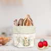 Coș de pâine din bumbac 16x21 cm, model YoYo, cu imprimeu de iepuraș și flori pastelate, ideal pentru decorul mesei de Paște.