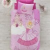 Lenjerie de pat 1 persoană roz cu design balerină și castel