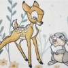 Covor Disney pentru copii cu Bambi și Thumper, în culori bej, verde și mov, dimensiune 80x120 cm, cu desene animate detaliate și motive florale.