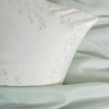 Set Brisa Mint – cuvertură pique lyocell/bumbac, cearceaf satinat și 4 fețe pernă brodate, expus pe pat