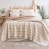 Cuvertura muselina jacquard 220x240 cm Sante Bej Saheser Home, crem cu dungi bej
