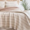 Cuvertura muselina jacquard 220x240 cm Sante Bej Saheser Home, crem cu dungi bej