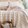 Cuvertura muselina jacquard 220x240 cm Sante Bej Saheser Home, crem cu dungi bej