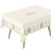 Fata de masa Paste YoYo 140x320cm, bumbac 100%, cu iepurași adorabili și flori delicate, perfectă pentru un decor festiv elegant.