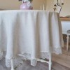 Fata de masa rotunda Natural Linen Umberto maro deschis, cu aplicatii de dantela