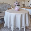 Fata de masa rotunda Natural Linen Umberto maro deschis, cu aplicatii de dantela