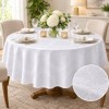 Fata de masa alba rotunda 320cm satinata jacquard cu model damasc floral cu medalioane