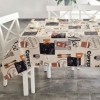 Fata de masa rotunda teflonata din bumbac, diametru 140cm model cu Cafea v3, decor elegant pentru mese rotunde