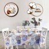 Fata de masa rotunda teflonata din bumbac, diametru 140cm model cercuri albastre/bej, decor elegant pentru mese rotunde