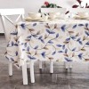 Fata de masa rotunda teflonata din bumbac, diametru 140cm model Frunze albastre si bej, decor elegant pentru mese rotunde