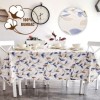 Fata de masa rotunda teflonata din bumbac, diametru 140cm model Frunze albastre si bej, decor elegant pentru mese rotunde