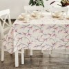 Fata de masa rotunda teflonata din bumbac, diametru 140cm model Frunze roz-lila, decor elegant pentru mese rotunde