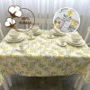 Fata de masa rotunda teflonata din bumbac, diametru 140cm model cu imprimeu lamai si ceramica albastra