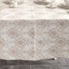 Fata de masa rotunda teflonata din bumbac, diametru 140cm model bej baroc, decor elegant pentru mese rotunde