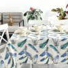 Fata de masa rotunda teflonata din bumbac, diametru 140cm model cu pene, decor elegant pentru mese rotunde