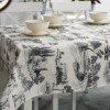 Fata de masa teflonata din bumbac, rotunda, diametru 140 cm, model peisaj alb-negru, decor elegant pentru mese rotunde