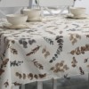 Fata de masa rotunda 180 cm, bumbac teflonat, model frunze maro/gri, antimurdarie