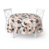 Fata de masa rotunda 160 cm bumbac poliester teflonat model geometric gri, bej si caramiziu, fabricata in Romania