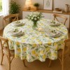 Fata de masa teflonata rotunda 180 cm cu lamai galbene si frunze verzi decor mediteranean elegant, fabricata in Romania
