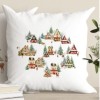 fata de perna decorativa craciun cabin bumbac 100% 45x45cm cu cabane si brazi