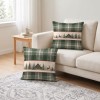 fata de perna Craciun Vanya, fata de perna decorativa 45x45 cm, fata perna bumbac 100%, fata perna carouri verzi, fata perna cu cabana inzapezita, fata perna cu cerb si brazi, decor canapea Craciun