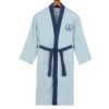 Halat baie unisex bumbac 100%, M/L, fine blue cu guler si cordon navy, broderie ancora