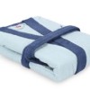 Halat baie unisex bumbac 100%, M/L, fine blue cu guler si cordon navy, broderie ancora