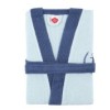 Halat baie unisex bumbac 100%, M/L, fine blue cu guler si cordon navy, broderie ancora