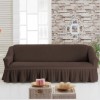 Husa elastica din material creponat, cu volan, pentru canapea 3 locuri, Maro Inchis (Dark Brown)