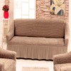 Husa elastica din material creponat, cu volan, pentru canapea 3 locuri, Maro(Taupe)