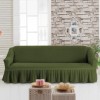 Husa elastica din material creponat, cu volan, pentru canapea 3 locuri, Verde (Green)