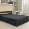 Husa elastica din material creponat, cu volan, pentru pat + 2 fete perna, Gri Antracit