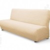 Husa elastica din material creponat, pentru canapea 3 locuri fara brate, Bej
