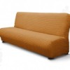 Husa elastica din material creponat, pentru canapea 3 locuri fara brate, Maro (Coniac)