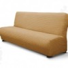 Husa elastica din material creponat, pentru canapea 3 locuri fara brate, Maro Deschis