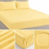 Husa pat tricot cu elastic 140x200 cm, galben pastel