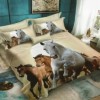 Lenjerie de pat 3D din finet, 6 piese, design cai sălbatici