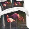 Lenjerie 3D din finet, 6 piese, model flamingo roz, fundal întunecat