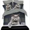 Lenjerie de pat 3D din finet, 6 piese, cu design pisică gri relaxată pe fundal gri închis