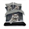 Lenjerie de pat 3D din finet, 6 piese, cu design pisică gri relaxată pe fundal gri închis