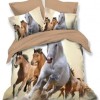 Lenjerie de pat 3D din finet, 6 piese, cu design cai în galop pe fundal natural