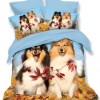 Lenjerie de pat dublu din finet, 6 piese, cu design adorabil de câini Shetland Sheepdog pe fundal de toamnă, cu frunze căzute.