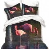 Lenjerie 3D din finet, 6 piese, model flamingo roz, fundal întunecat