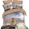 Lenjerie 3D din finet, 6 piese, model leopard în savană, culori bej
