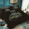 Lenjerie de pat 3D din finet, 6 piese, design pisică cu ochi verzi