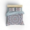 Lenjerie de pat dublu din bumbac ranforce cu model floral multicolor pe fundal alb și cearșaf verde deschis