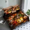 Lenjerie de pat dublu din finet cu 6 piese, design 3D de Crăciun cu felinare și ornamente festive pe fundal negru.